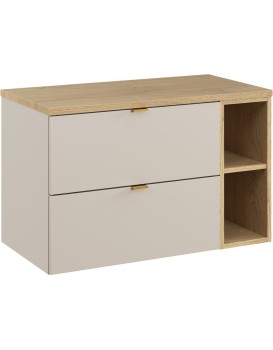 Závěsná skříňka pod umyvadlo Dalia Cashmere Nordic s deskou a regálem 80 cm kašmírová/dub cremona