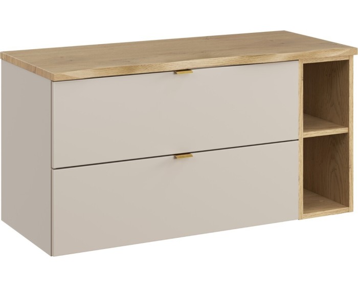 Závěsná skříňka pod umyvadlo Dalia Cashmere Nature s deskou a regálem 100 cm kašmír/dub cremona