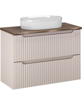 Závěsná skříňka Nova Cashmere Beyond I s deskou a umyvadlem 80 cm kašmírová/dub casella