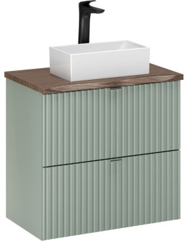 Závěsná skříňka Line Reed Green Gaja s deskou a umyvadlem 60 cm zelená/dub casella