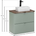 Závěsná skříňka Line Reed Green Gaja s deskou a umyvadlem 60 cm zelená/dub casella