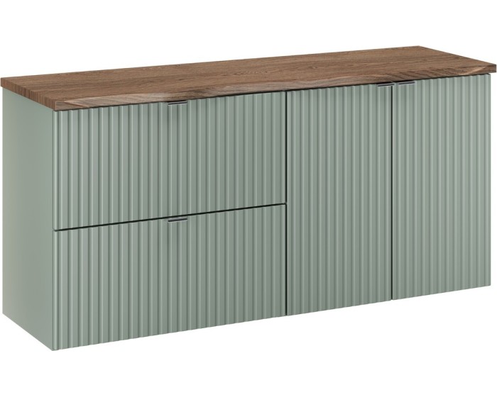 Závěsná skříňka pod umyvadlo Line Reed Green s deskou 120 cm zelená/dub casella