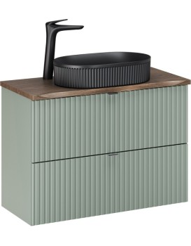 Závěsná skříňka Line Reed Green Beyond s deskou a umyvadlem 80 cm zelená/dub casella