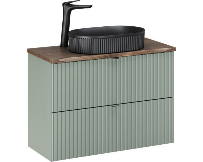 Závěsná skříňka Line Reed Green Beyond s deskou a umyvadlem 80 cm zelená/dub casella