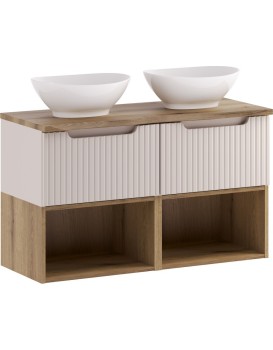 Závěsná skříňka Nova Cashmere Lola s deskou a umyvadly 100 cm kašmírová/dub coast evoke
