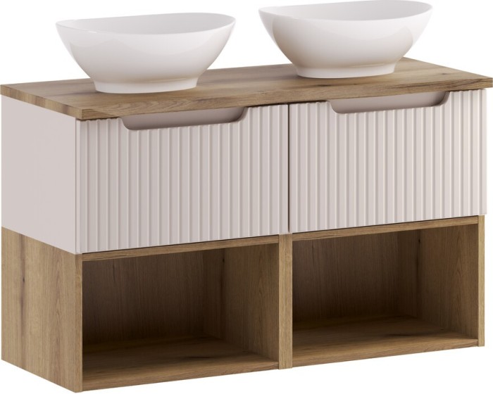 Závěsná skříňka Nova Cashmere Lola s deskou a umyvadly 100 cm kašmírová/dub coast evoke