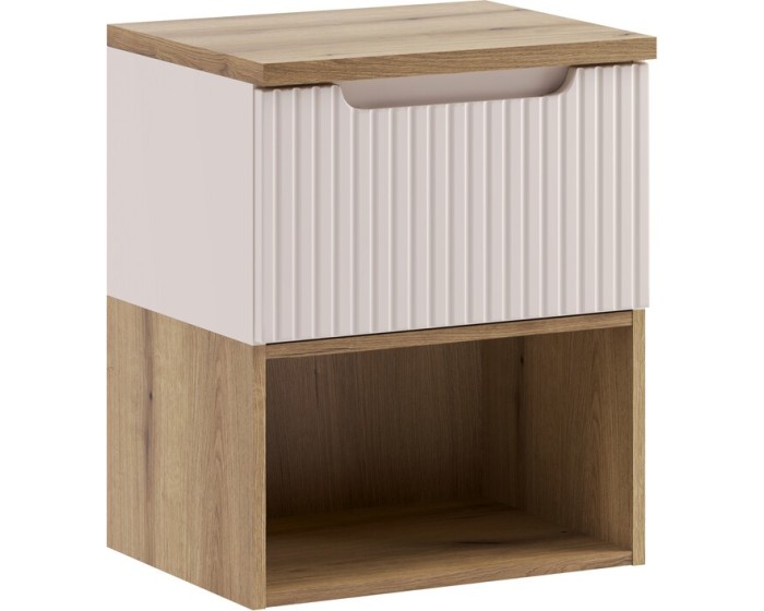 Závěsná skříňka pod umyvadlo Nova Cashmere s deskou a regálem 50 cm kašmírová/dub coast evoke