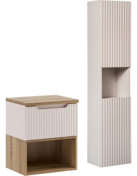 Koupelnová sestava Nova Cashmere II s deskou, regálem a skříňkami 50 cm kašmírová/dub coast evoke