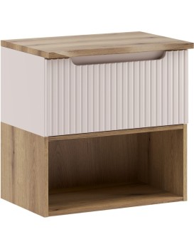 Závěsná skříňka pod umyvadlo Nova Cashmere Nature s deskou a regálem 60 cm kašmírová/dub coast evoke