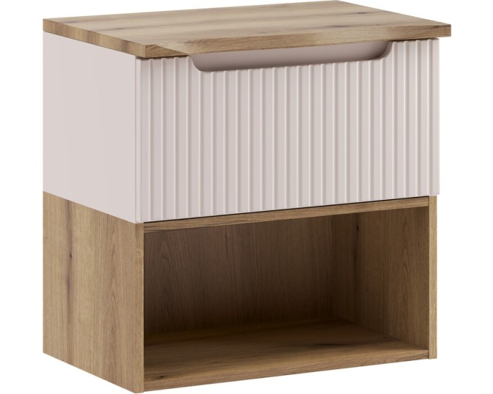 Závěsná skříňka pod umyvadlo Nova Cashmere Nature s deskou a regálem 60 cm kašmírová/dub coast evoke