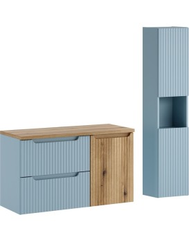 Koupelnová sestava Nova Denim s deskou a košem na prádlo 100 cm modrá/dub coast evoke
