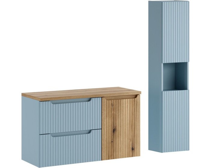 Koupelnová sestava Nova Denim s deskou a košem na prádlo 100 cm modrá/dub coast evoke