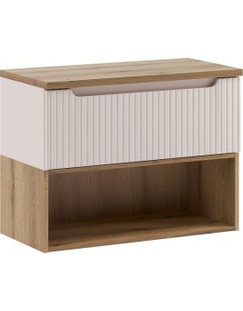 Závěsná skříňka pod umyvadlo Nova Cashmere s deskou a regálem 80 cm kašmírová/dub coast evoke