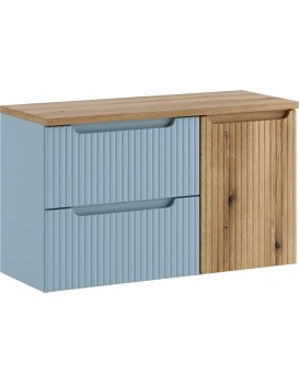 Závěsná skříňka pod umyvadlo Nova Denim s deskou a košem na prádlo 100 cm modrá/dub coast eovke