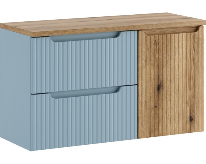 Závěsná skříňka pod umyvadlo Nova Denim s deskou a košem na prádlo 100 cm modrá/dub coast eovke