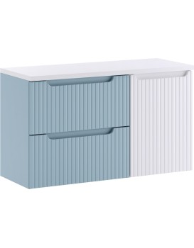 Závěsná skříňka pod umyvadlo Nova Denim s deskou a košem na prádlo 100 cm modrá/bílá