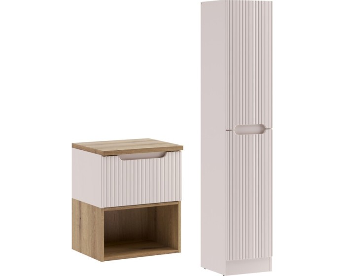 Koupelnová sestava Nova Cashmere I s deskou, regálem a skříňkami 50 cm kašmírová/dub coast evoke