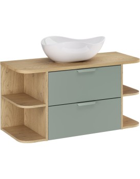 Závěsná skříňka Aster Ovalia Cloud s umyvadlem 100 cm dub cremona/zelená