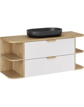 Závěsná koupelnová skříňka Aster River s umyvadlem 120 cm dub cremona/bílá