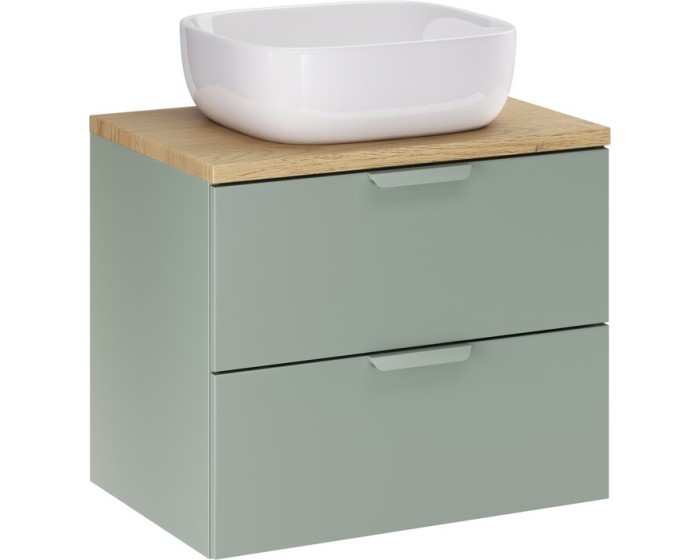 Závěsná skříňka Aster Smile s deskou a umyvadlem 60 cm zelená/dub cremona