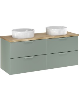 Závěsná skříňka Aster Nature Beyond s deskou a umyvadly 120 cm zelená/dub cremona