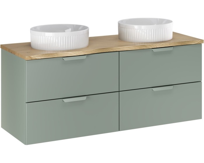 Závěsná skříňka Aster Nature Beyond s deskou a umyvadly 120 cm zelená/dub cremona