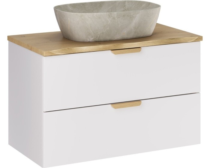 Závěsná skříňka Aster Nature Anna s deskou a umyvadlem 80 cm bílá/dub cremona