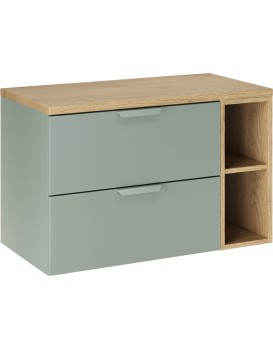 Závěsná skříňka pod umyvadlo Aster Nordic s deskou a regálem 80 cm zelená/dub cremona
