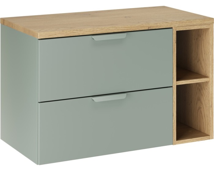 Závěsná skříňka pod umyvadlo Aster Nordic s deskou a regálem 80 cm zelená/dub cremona