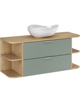 Závěsná skříňka Aster Ovalia Cloud s umyvadlem 120 cm dub cremona/zelená