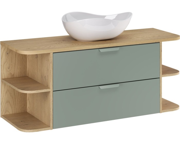 Závěsná skříňka Aster Ovalia Cloud s umyvadlem 120 cm dub cremona/zelená