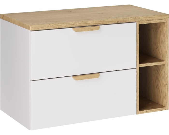 Závěsná skříňka pod umyvadlo Aster Nordic s deskou a regálem 80 cm bílá/dub cremona
