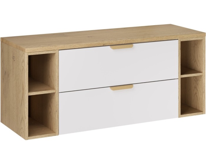 Závěsná skříňka pod umyvadlo Aster Nordic s deskou a regály 120 cm bílá/dub cremona
