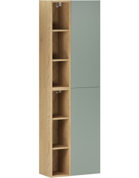 Závěsná vysoká koupelnová skříňka Aster II 160 cm zelená/dub cremona
