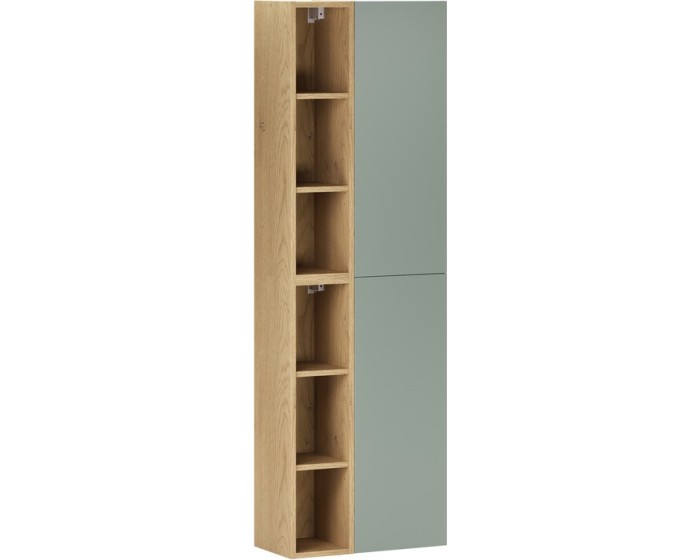 Závěsná vysoká koupelnová skříňka Aster II 160 cm zelená/dub cremona