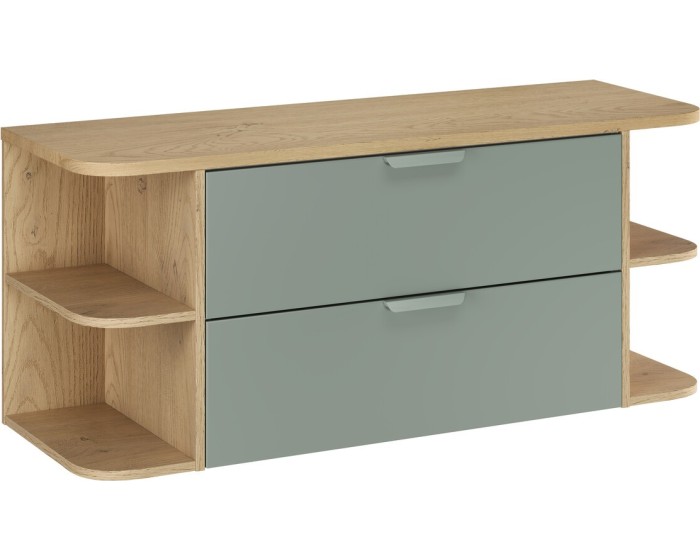Závěsná skříňka pod umyvadlo Aster Ovalia s deskou 120 cm dub cremona/zelená