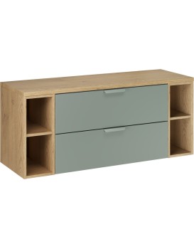 Závěsná skříňka pod umyvadlo Aster s deskou a regály 120 cm zelená/dub cremona