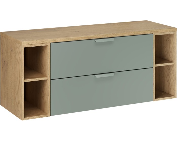Závěsná skříňka pod umyvadlo Aster s deskou a regály 120 cm zelená/dub cremona