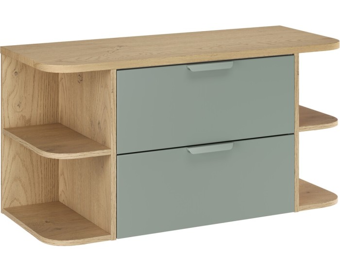 Závěsná skříňka pod umyvadlo Aster Ovalia s deskou 100 cm dub cremona/zelená