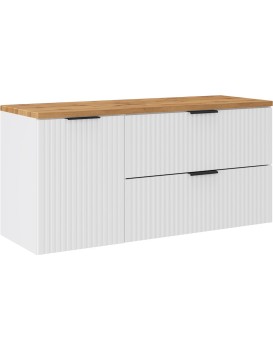 Závěsná skříňka pod umyvadlo Casad s deskou a košem na prádlo 120 cm bílá/dub wotan