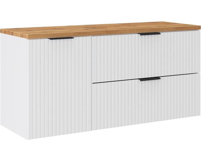 Závěsná skříňka pod umyvadlo Casad s deskou a košem na prádlo 120 cm bílá/dub wotan