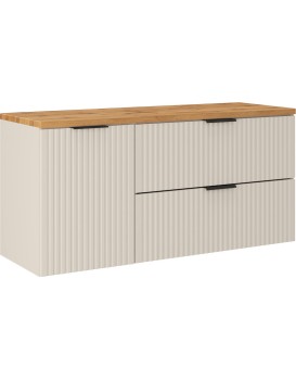 Závěsná skříňka pod umyvadlo Adele Cashmere s deskou a košem na prádlo 120 cm kašmírová/dub wotan