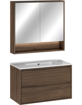 Koupelnová sestava Villa se zápustným umyvadlem a zrcadlem 80 cm ořech