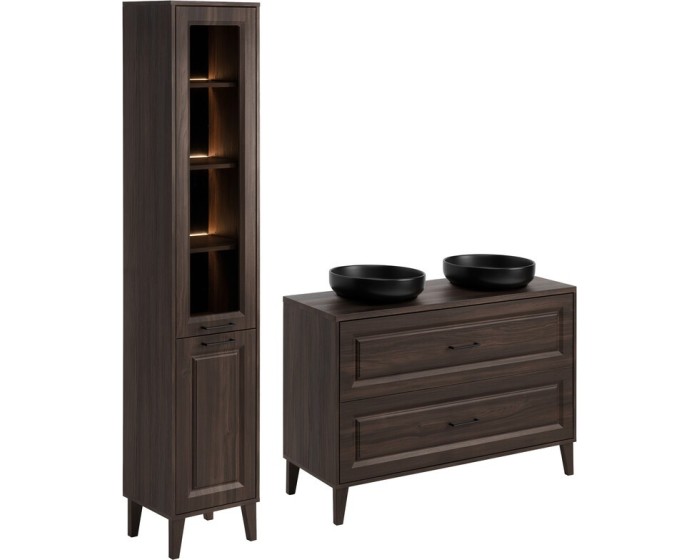 Koupelnová sestava Dorothy River se skříňkami, deskou a umyvadly 120 cm dub ristretto