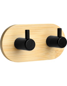Nástěnný věšák na ručníky KENDAR 2 bambus/černý