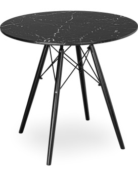 Kulatý jídelní stůl Paris Black 80 cm černý mramor/černý