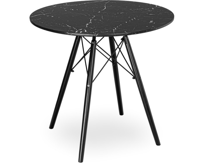 Kulatý jídelní stůl Paris Black 80 cm černý mramor/černý