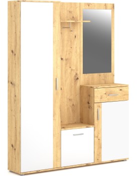 Předsíňová stěna Trio se zrcadlem 145 cm dub Artisan/bílá