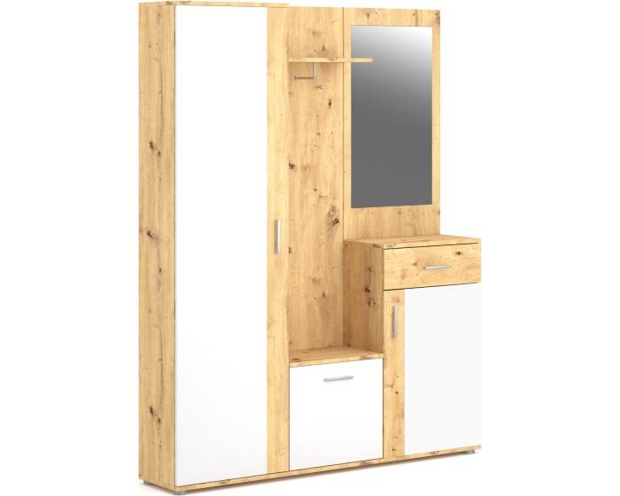Předsíňová stěna Trio se zrcadlem 145 cm dub Artisan/bílá