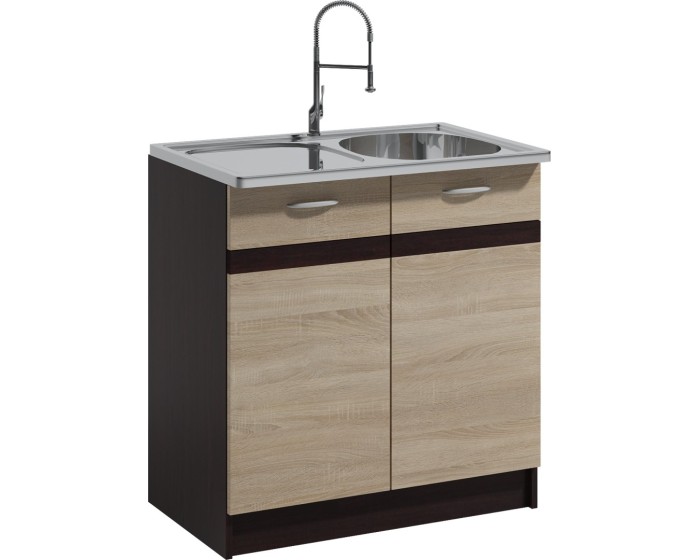 Kuchyňská skříňka pod dřez Livia 80 cm dub sonoma/tmavě hnědá
